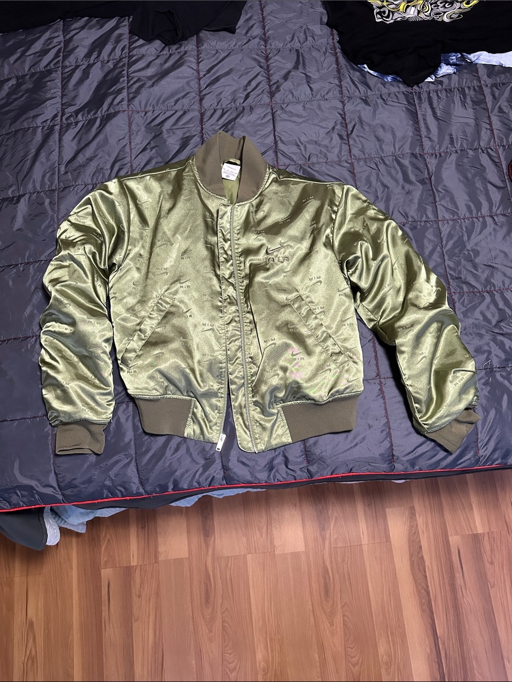 Nike Olive Green Satin Bomber Jacket